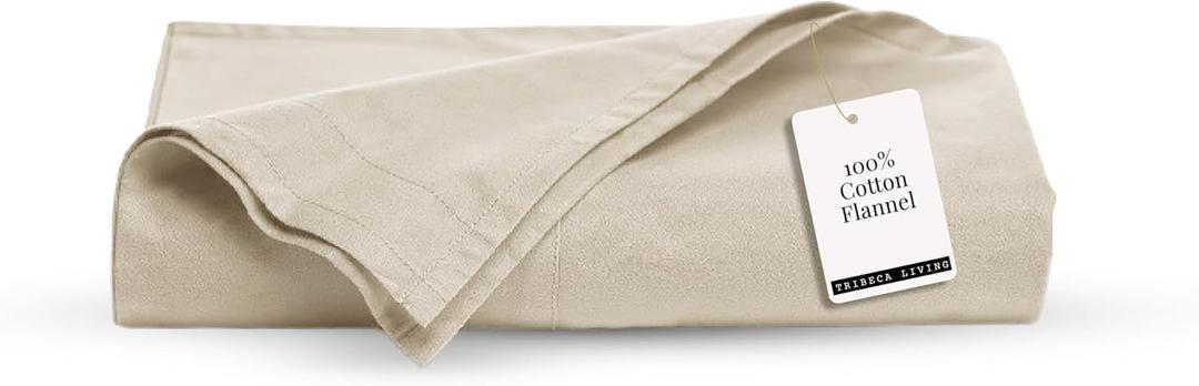 Tribeca Living King Cotton Flannel Flat Sheet Only 170-GSM - Oversized 112 x 106 Inch Dimensions for Generous Bed Coverage - Soft Breathable Bedding in Ivory