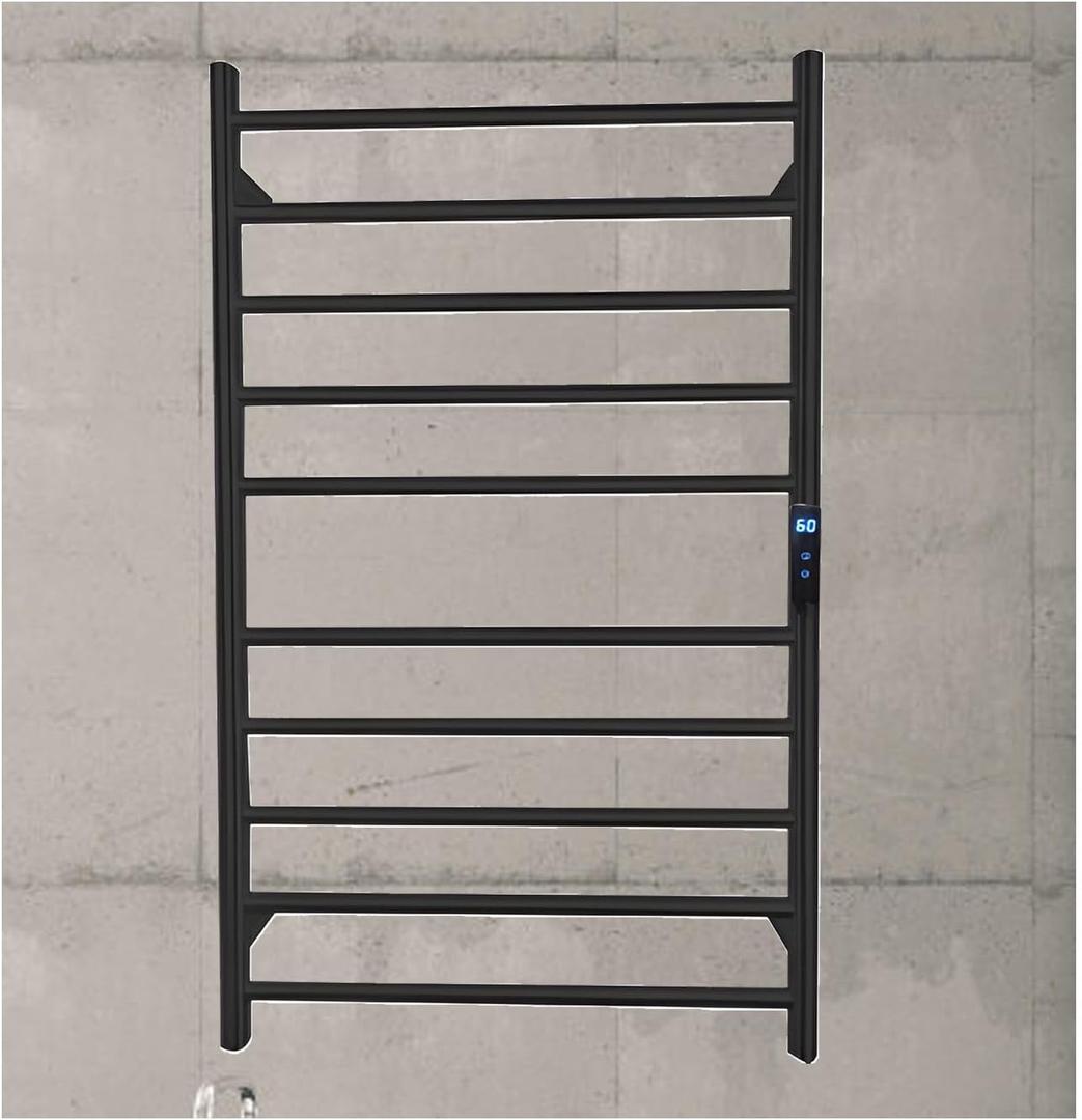 Stainless Steel Heated Towel Racks for Bathroom,Wall Mounted Towel Warmer for Towels and Garments,Heated Towel Drying Rack Fast Heating,B Black,Hard Wired
