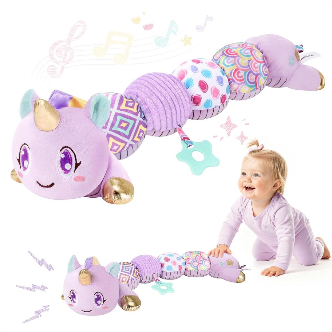 Unicorn Baby Toys 6-12 Months Infant Musical Stuffed Toys for Newborn Tummy Time Sensory Toys for Babies with Crinkle and Rattle 0-3-6-12 Months Old Baby Girl Must Have Christmas Gifts - Purple