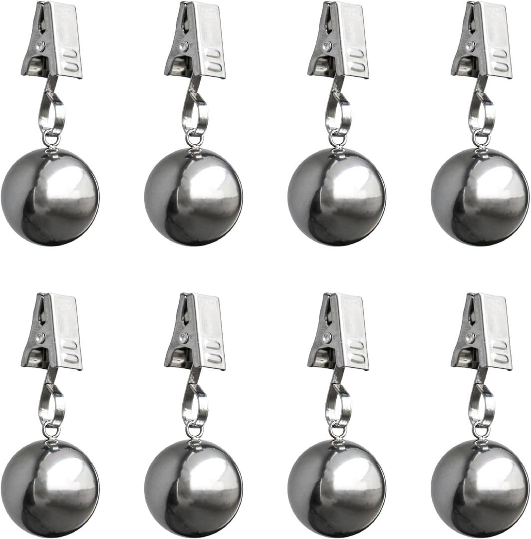 8 x 8 Pack Heavy Duty Tablecloth Weights, Rust Proof Stainless Steel Balls with Clips, Weights for Curtain, Outdoor Picnic Table, Flags