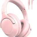 MIDOLA Wired Headphones Over-Ear Hi-Fi Sound with Microphone Adjustable Foldable, 1.5M Cord & 3.5mm Jack, Lightweight Headset for Kids Adults PC iPad Laptop Pink