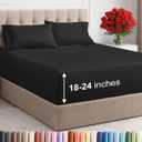 Extra Deep Queen Sheet Set - 4 Piece Breathable & Cooling Bed Sheets - Easily Fits 18 to 24 inch Mattress - Ultra Soft, Wrinkle & Fade Free w/ Extra Deep Pockets - Comfy Hotel Luxury Bedding - Black
