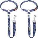 SlowTon Dog Seat Belt for Car, 2 Pack Dog Car Harness Seatbelt Adjustable with Elastic Bungee Buffer, 2 in 1 Pet Car Leash Headrest Restraint Dog Reflective Safety Tether (Blue Paw, Headrest+Clip, Medium/Large)
