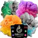 Color-Changing Bath Sponges Set - Multi-Color Body Loofahs for Shower & Exfoliating, Soft and Durable Shower Sponges with Hanging Lanyard