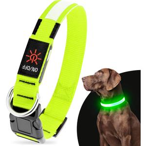 Illumifun LED Dog Collar, USB Rechargeable Light Up Dog Collar Glow in The Dark (Green, Medium)
