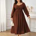 SCOMCHIC Women's Plus Size Wedding Guest Cocktail Dresses Fall Sweetheart Neckline Long Sleeve A Line Formal Maxi Dress (Orange, XL)