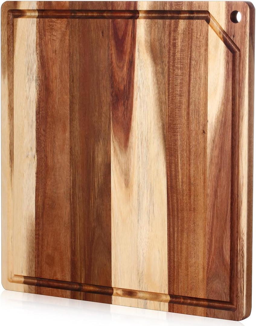 Zubebe Large Stove Cutting Board 20" x 20" Burner Cover Square Rv Chopping Board with Hole Grooved for Oven Apartment Kitchen(Acacia), 20.5"L x 20.5"W