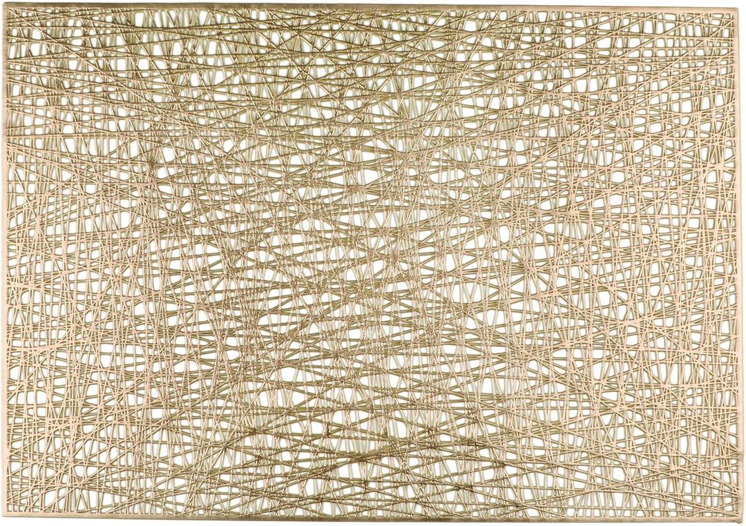 Snowkingdom Gold Placemats Set of 4, Golden Vinyl Rectangle Metallic Wipeable Place mats, Washable Non Slip Stain Resistant Hollow Kitchen Dining Table Mats for Halloween Wedding Party Decoration