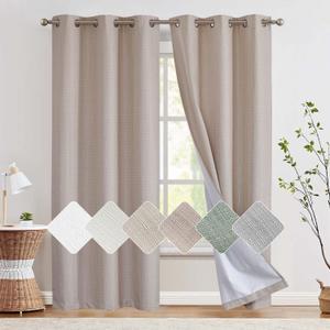 Jinchan 100% Blackout Curtains for Bedroom Living Room Linen Blackout Curtains 96 Inch Long Room Darkening Curtains Linen Textured Drapes 2 Panels Window Curtains Grommet Top Heathered Taupe