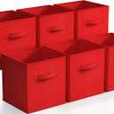 Sorbus Foldable Storage Cubes - 6 Fabric Baskets for Organizing Pantry, Shelf, Toy Box, Cubby, Closet Organizer - 11 Inch Collapsible Closet Organizers and Storage Bins - Red Storage Cubes with Handle