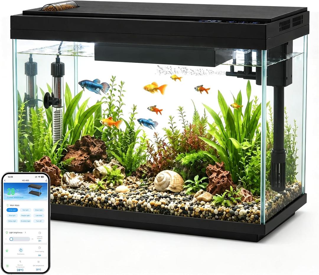 Vehipa Smart Fish Tank, 5 Gallon Aquarium Kit Ultra-White Glass