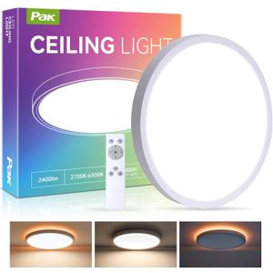 Pak 12 Inch LED Flush Mount Ceiling Light Fixture with Night Light, 24W Modern Ultra-Thin Ceiling Lamp with Remote, 2400LM Dimmable, 2700K-6500K Adjustable Color Temperature, for Bedroom Living Room