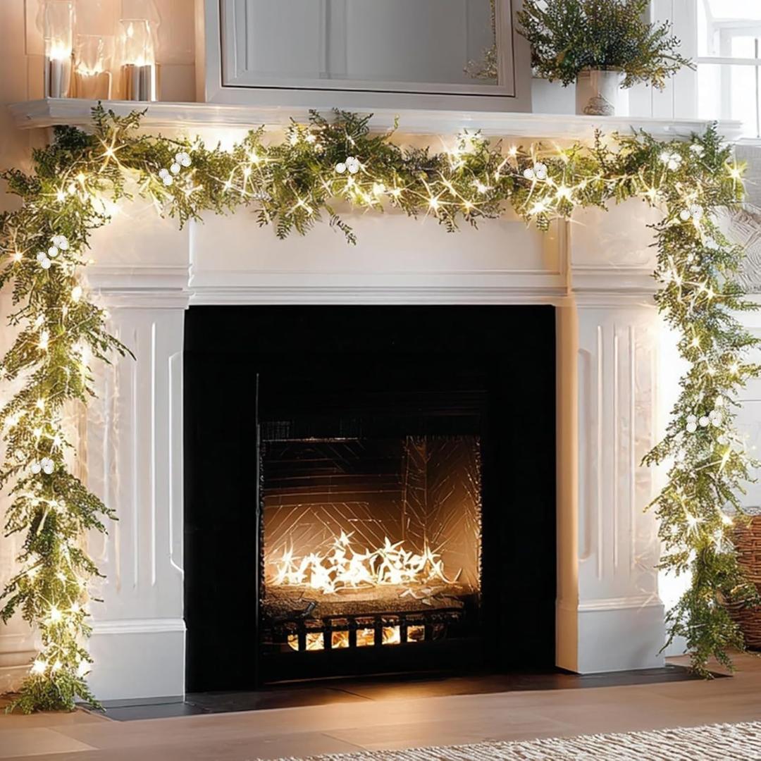 Bluesea 9FT Artificial Norfolk Pine Garland, Real Touch Pine Garland, Faux Christmas Greenery for Table Mantle Fireplace Indoor Outdoor Xmas Decorations (1 Pcs)