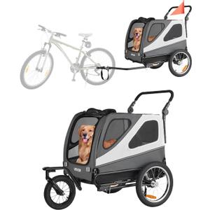 VEVOR Dog Bike Trailer, Supports up to 100 lbs, 2-in-1 Pet Stroller Cart Bicycle Carrier for Small & Large Dogs, Easy Folding Frame with Quick Release Wheel, Universal Bicycle Coupler, Internal Leash
