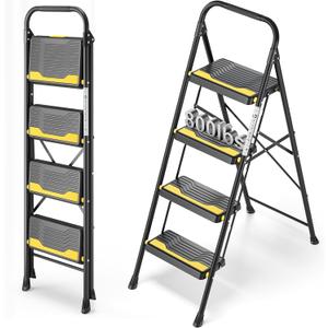 4 Step Ladder, Heavy-Duty Pass 800lb Capacity Test, Wide Anti-Slip Steps & Secure Handrail Compact, Folding Step Stool Portable Design for Home, Kitchen, Office, Pantry, Closet Use, Black