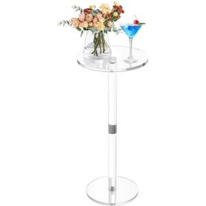 9.8" Round Clear Acrylic End Table - Modern Small Space Side Table for Living Room, Bedroom, Office, Outdoor | Sturdy, Easy to Install, Multi-Purpose, Small-9.8in