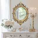 Vintage Oval Wall Mirror, Baroque Carved Frame, 26.8 x 19 Inch