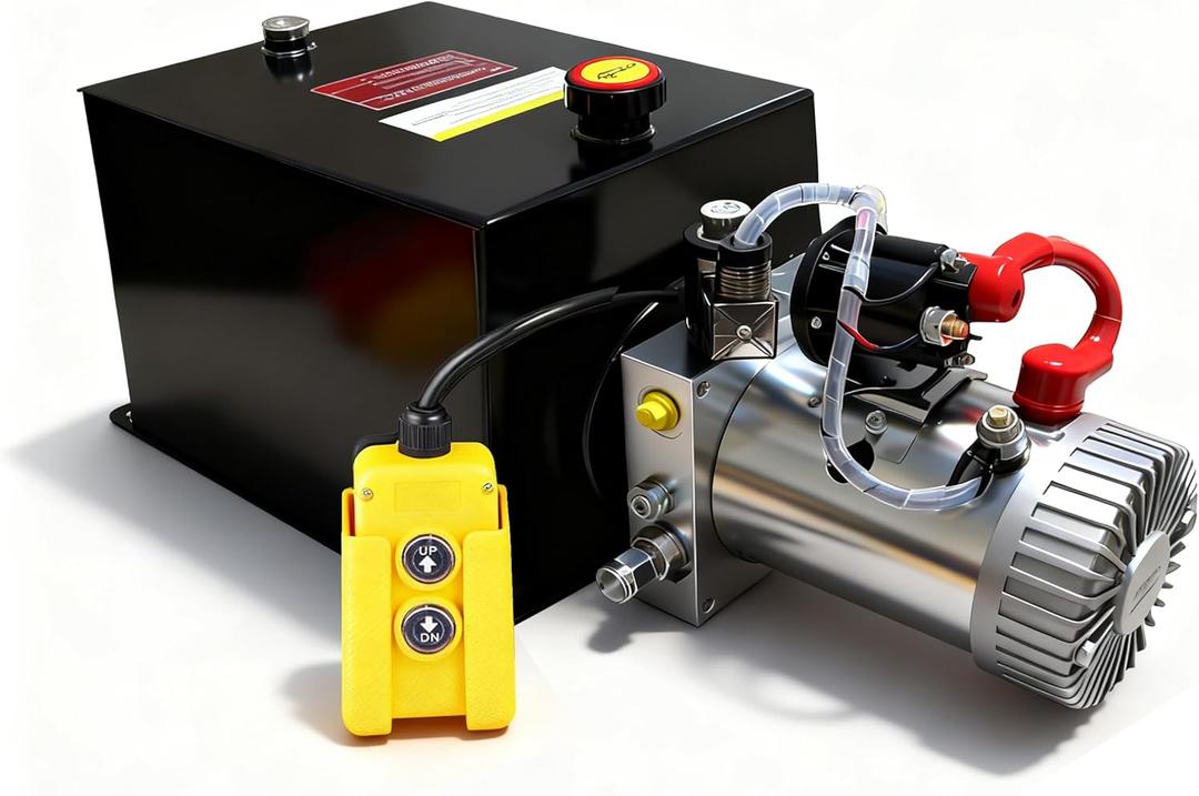 ParnicoTech Hydraulic Pump 10 Quart Single Acting Hydraulic Power Unit 12V DC, 3200 PSI Max Relief Pressure, Power Unit Metal Reservoir for Dump Trailer Car Lifting, SAE # 6 Port, Steel