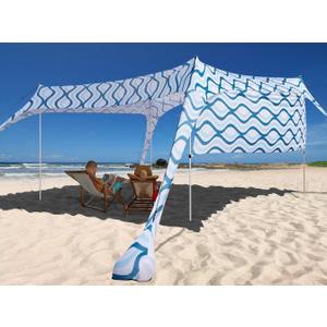 Beach Canopy Tent Shade with Sidewalls 10x10FT, 6.6FT Tall, UPF50+ Sun Shelter, Windproof & Water Resistant, Includes Guylines Sand Shovel Stability Poles, Easy Up for Beach Outdoor Camping Backyard (Ripples)