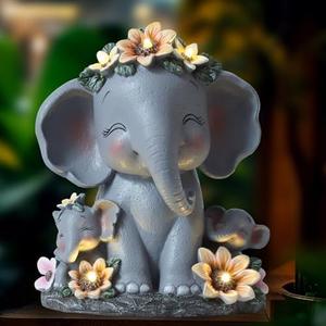JOULUY Garden Décor Gifts for Women Elephant Solar Statues Gifts for Mom Patio Décor Grandma Outdoor Sculptures for Lawn Ornaments Balcony Yard House Warming Gifts New Home Mothers Day