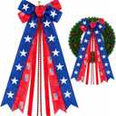 USA 250th Anniversary Ribbon Bow 250 Years 4th of July Decoration Bows Large Red White Blue Star Sash Ribbon Tree Topper for Patriotic Independence Day Indoor Outdoor Door Wall Decor,Flag
