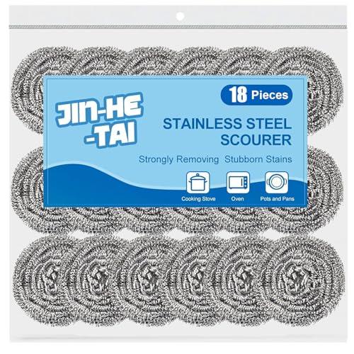 18 Pack Stainless Steel Scrubber, Steel Wool Scrubber for Scouring Stubborn Messes from Pots and Pans, Stoves, Broiler Racks, Grills and More