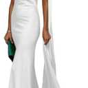 Women Satin One Shoulder Maxi Dress with Long Scarf Y2k Backless Long Prom Formal Evening Dresses (White, S)