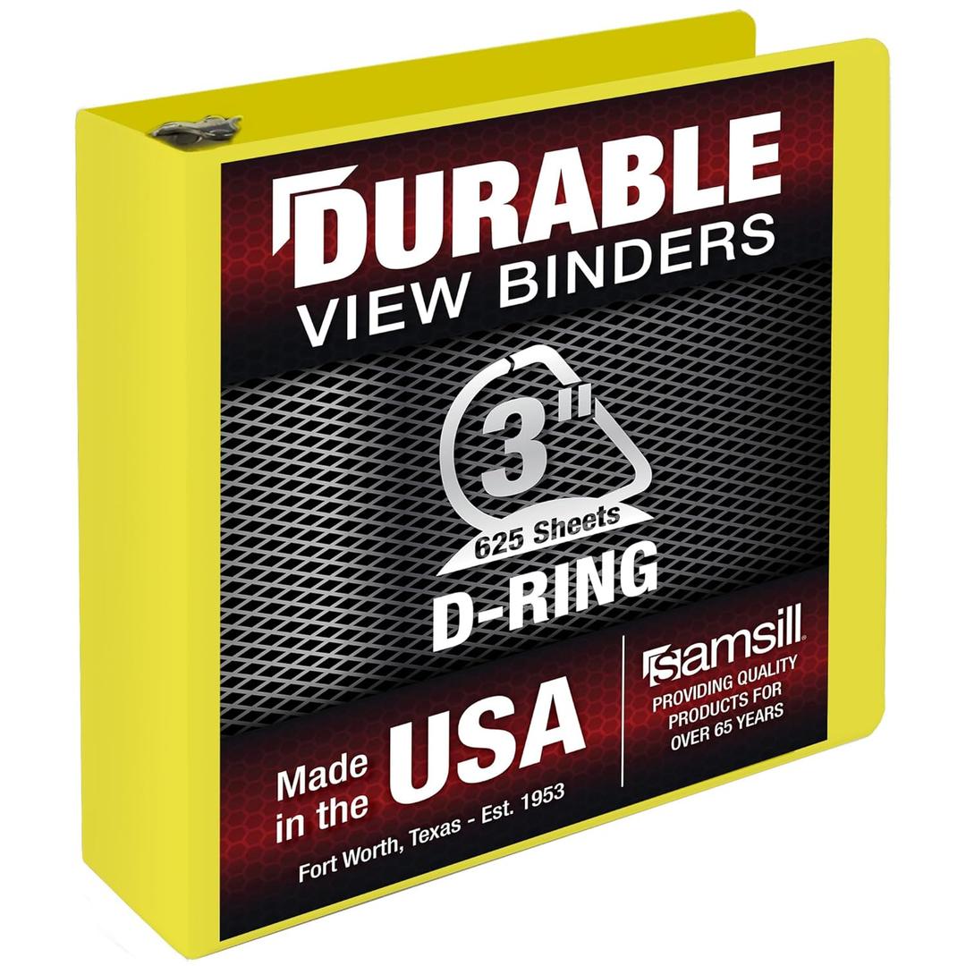 2 x Samsill Durable 3 Inch Binder, D Ring Binder, Customizable Clear View Cover, Lemon Yellow, Holds 625 Pages