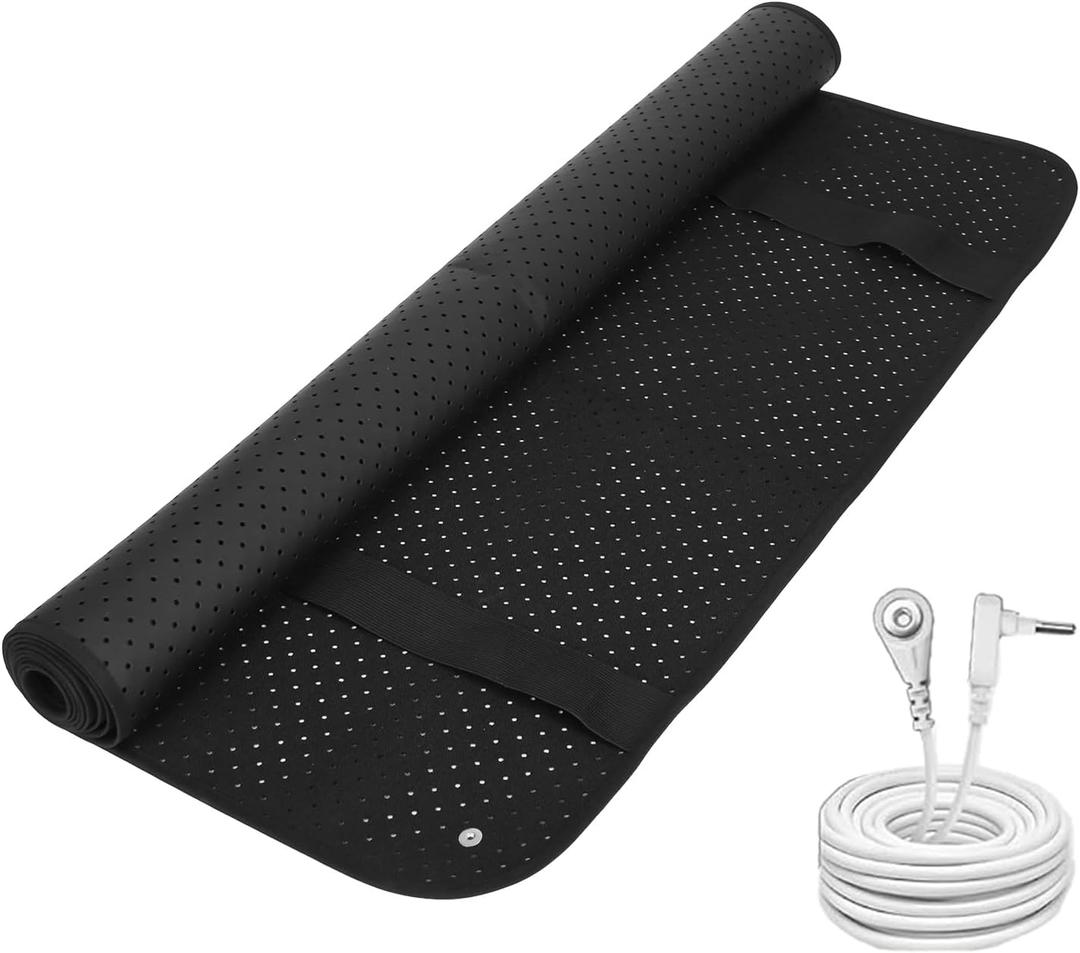 Grounding Mat, Anti-Slip PU Leather Earthing Grounding Pad for Sleep Stress and Pain Relief, Indoor Conductive Grounding Sleep Mat for Desk Bed (Small)