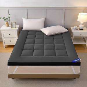 Shatex 2.5 inch Twin Mattress Topper, 800 GSM Ultra Soft Mattress Pad for Back Pain Relief, Breathable and Cloud-Like Cooling Bed Topper for Hot Sleepers, Gray & Black