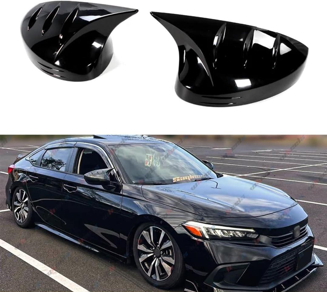 WheelX 2Pcs Rearview Mirror Covers Caps Compatible with 2022-2025 Honda Civic, Horn Style Driver & Passenger Side Mirror Protection (Glossy Black)