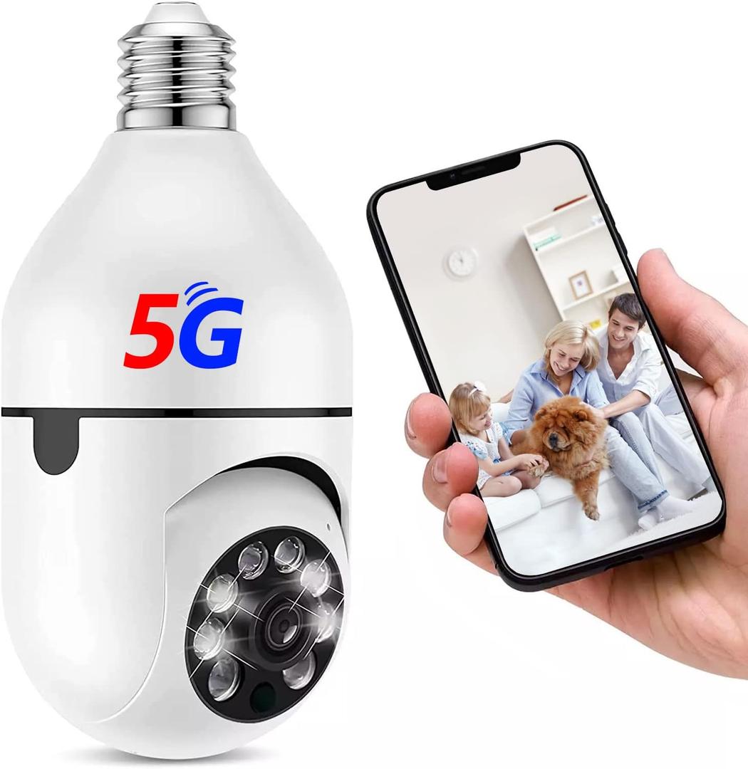 5G WiFi Light Bulb Security Camera for Outdoor, 1080P Safe Cam 360 Light Socket Security Camera with 2-Way Talk, Smart Motion Detection Night Vision