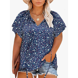 Halife Women's Plus Size Boho Tops Floral Printed V Neck Casual Summer Blouses Shirts, Size 2XL