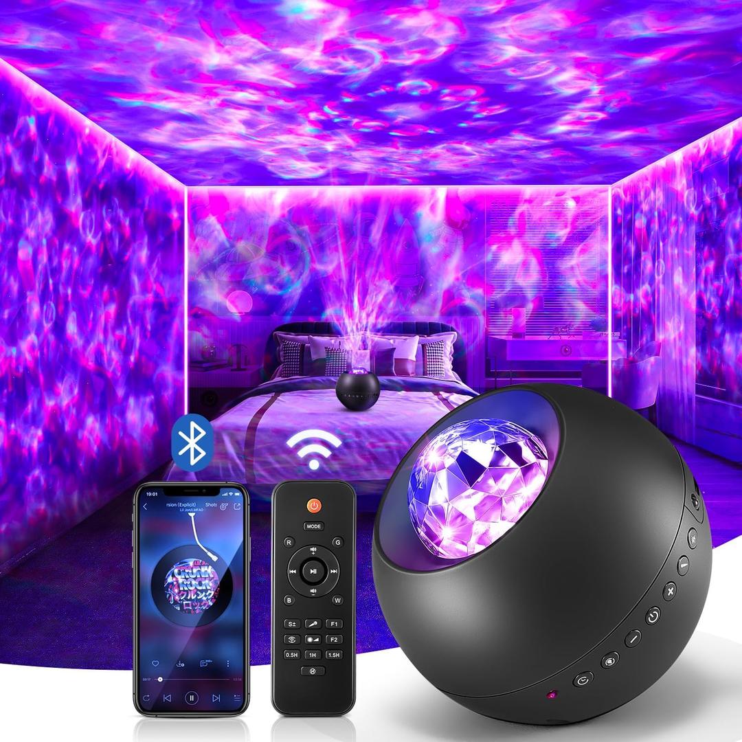 COOLNIGHT Galaxy Light Projector, 210 Light Effects Ceiling Projector with 15 White Noise, HiFi Bluetooth Galaxy Projector for Bedroom, Remote & Timer Galaxy Projector Lights for Bedroom Adults (Purple)