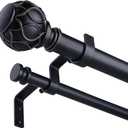 Black Double Curtain Rod, 36 to 72 Inch Dual Curtain Rods with Boho Netted Texture Finials, Decorative 1 Inch Adjustable Window Treatment Rods, Antique Vintage Farmhouse Double Drapery Pole