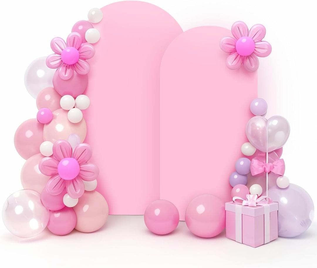 LEBENGURU Set of 2 Upgraded Wedding Arch Cover, 6.6FT,7.2FT Light Pink Spandex Fitted Arch Backdrop Cover, Round Top Chiara Stand Covers for Birthday Party Baby Shower Banquet Balloon Dcor
