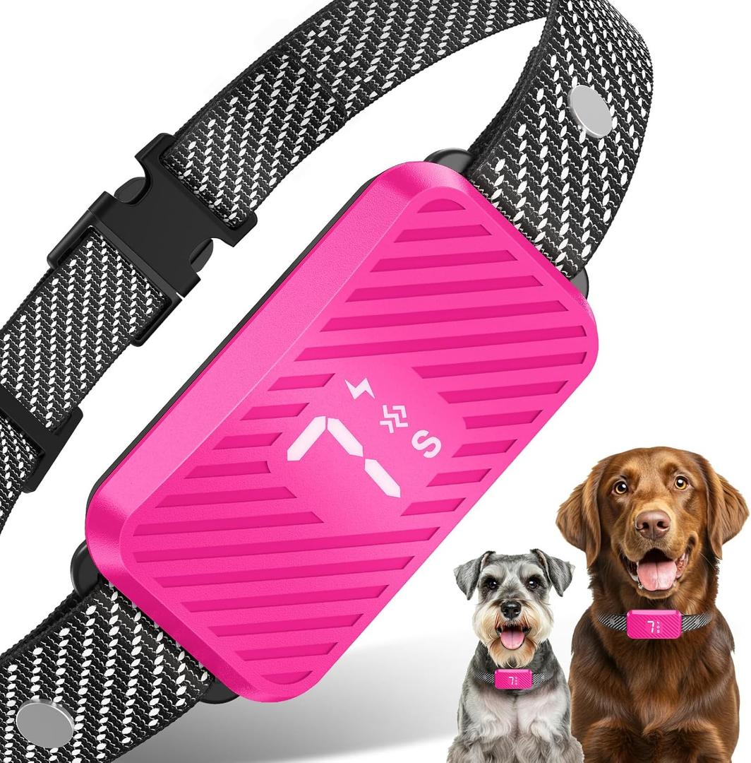Dog Bark Collar for Large Medium Small Dogs, Effective No-Bark Collar, Smart Barking Collar, Rechargeable Bark Collar with 7 Sensitivity, 3 Modes, Waterproof, Ballet Pink