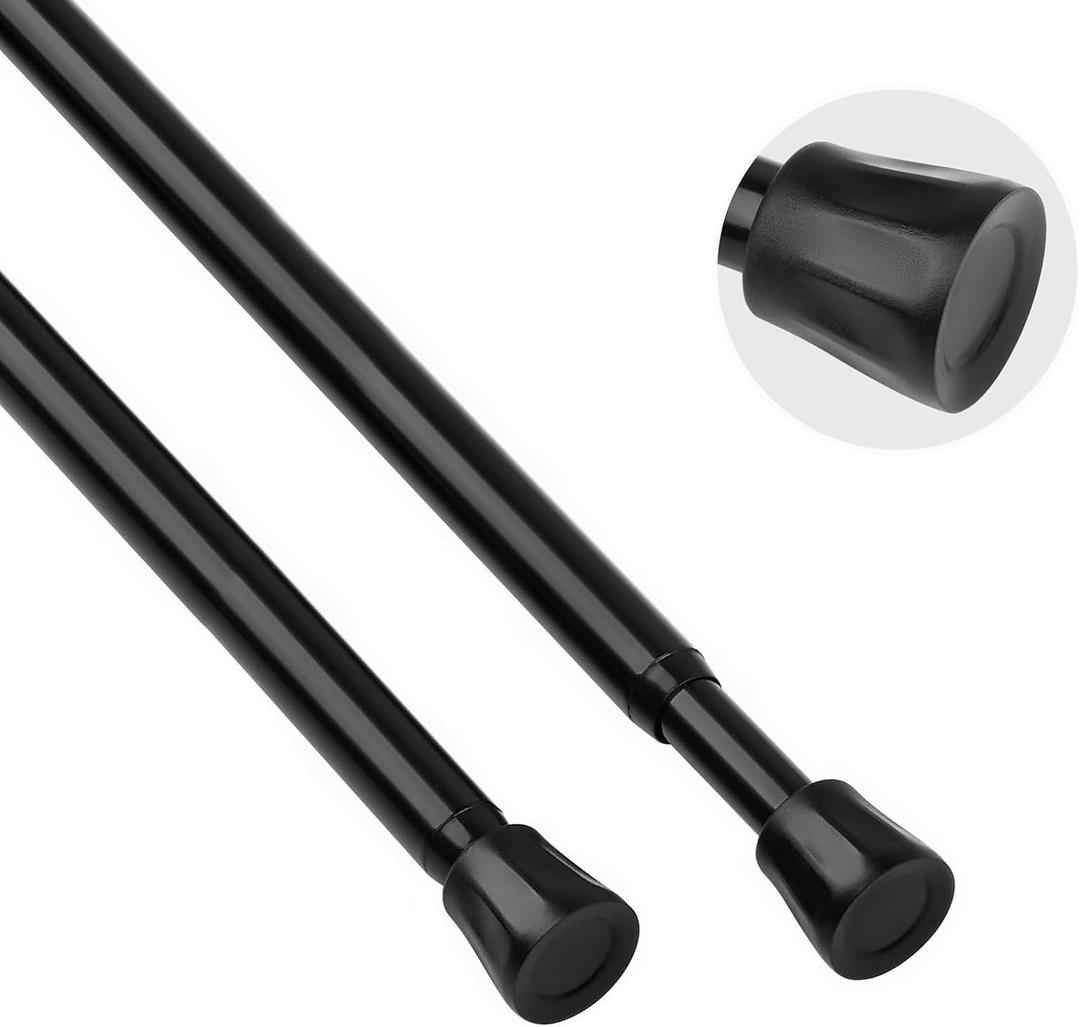 TYRON Curtain Tension Rod 17 to 28 Inch, Adjustable Spring Loaded Curtain Rod, Expandable Window Curtain Rod Tension for Kitchen, Wardrobe, Cupboard, Closet (Black, 2 Pack)