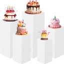 HAISIWLKJ White Premium Square Pedestal Stands, Set of 5 Reusable Metal Square Plinths Dessert Table Cube Display Pillars for Birthday Wedding Bridal Baby Shower Party Decorations