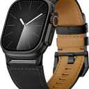 Suitisbest Leather Bands Compatible for Apple Watch Ultra Band 49mm 46mm 45mm 44mm 42mm, Genuine Calfskin Leather Replacement Strap Fits Men iWatch Series 11 10 9 8 7 6 5 4 3, SE 3 2 1, Ultra 3 2 1 (Black/Classic Black)