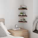 HORLIMER Floating Corner Shelf Wall Mount, Set of 3 Rustic Wood Corner Wall Shelves with Fence for Bedroom, Living Room, Bathroom, Kitchen, Brown