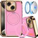 COOLQO for iPhone 14 Case 6.1'' Upgraded 360° Spin Magnetic Stand [Compatible with Magsafe][Military Grade Drop Protection] Shockproof Protective Phone Holder Cover for iPhone 14, Pink Gold