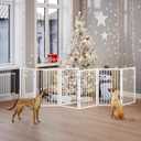 Vantas Folding No-Assembly Metal Pet Gate 120" Wide, 24" Extra Tall Dog Gate with Door Walk Through, Freestanding Accordion Puppy Gate Dog Door for Indoor & Outdoor, with 2PCS Support - White