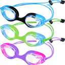 XDX Kids Swim Goggles, 3 Pack With Adjust Bungee Strap, No Leaking Anti-Fog for Boys Girls Age 3-14
