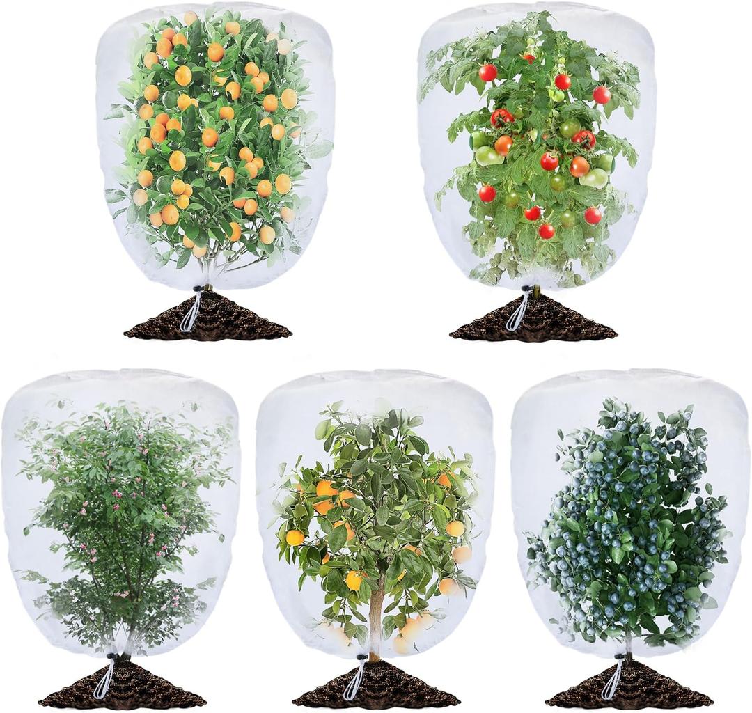5 Pack Garden Plant Fruits Tree Protection Netting Covers with Drawstring, 3.3 x 2.7Ft Bird Insect Netting Bag, Plant Netting Barrier for Fruit/ Flower/ Herb/ Vegetables (3.3 x 2.7Ft)