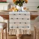 Caflife Boho Table Runner 72 Inchs Long for Modern Farmhouse Room Home Decor, Blue and Beige Coffee Table Runner, Natural Cotton Woven with Tassels Neutral, for Kitchen Dining Table Decor