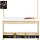PairPear Grocery Store Pretend Play, Wooden Toys Lemonade Stand for Kids, Natural Style Market Stand Play Food Sets.
