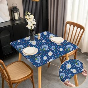 Small Solid Color Outdoor Square Tablecloth 38x38 Inch Black Fitted Table Cloth with Elastic Stretchy Washable Fabric Patio Coffee Table Cover Wrinkle Free Non Slip
