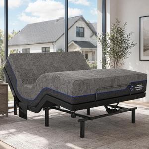 Marsail MS01-1 Full Adjustable Bed Frame with Massage + 10-inch Gel Memory Foam Mattress, Adjustable Bed Base with Under-Bed Nightlight, Wireless Control Massage Adjustable Bed, Full