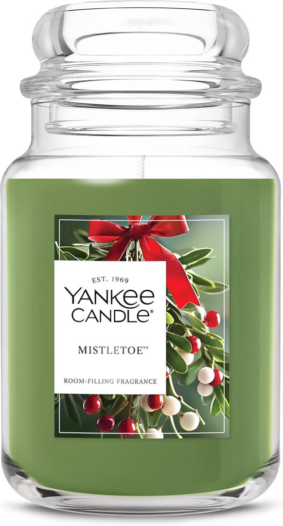 Yankee Candle Mistletoe, Christmas Scented Candle, 22oz Large Jar with up to 150 Hour Burn Time, Giftable